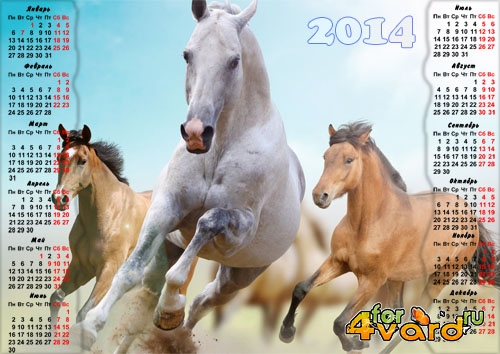  Красивый календарь - Игривые лошади 
